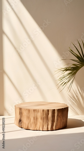 Natural product display wooden platform e-commerce scene poster background with Generative © yonshan