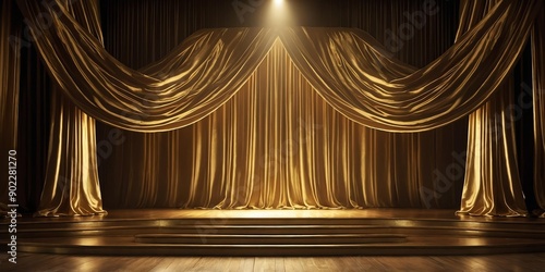 aesthetic gold draped stage with spotlight background