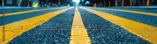 Yellow Lines on Asphalt Road