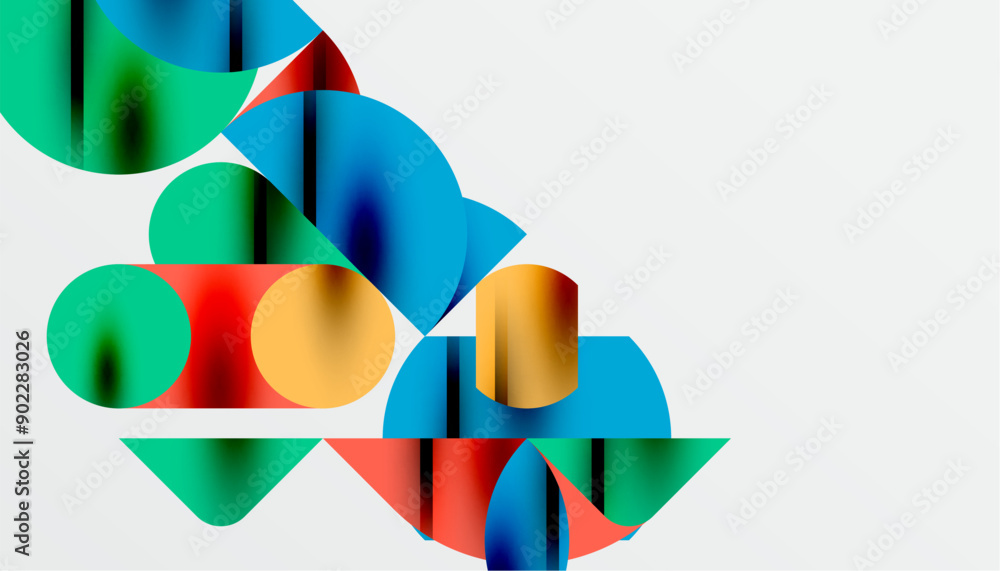 Color beautiful circles, semi circles, squares and round triangles. Geometric mosaic style pattern abstract background for wallpaper, banner, backdrop, card, book Illustration, landing page Color beautiful circles, semi circles, squares and round triangles. Geometric mosaic style pattern abstract background for wallpaper, banner, backdrop, card, book Illustration, landing page