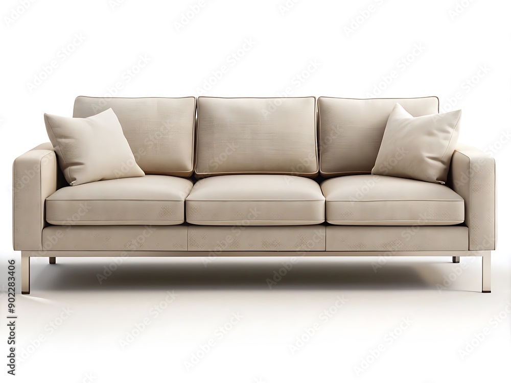 Beige Leather Sofa with Cushions. Beige Leather Sofa with Cushions.