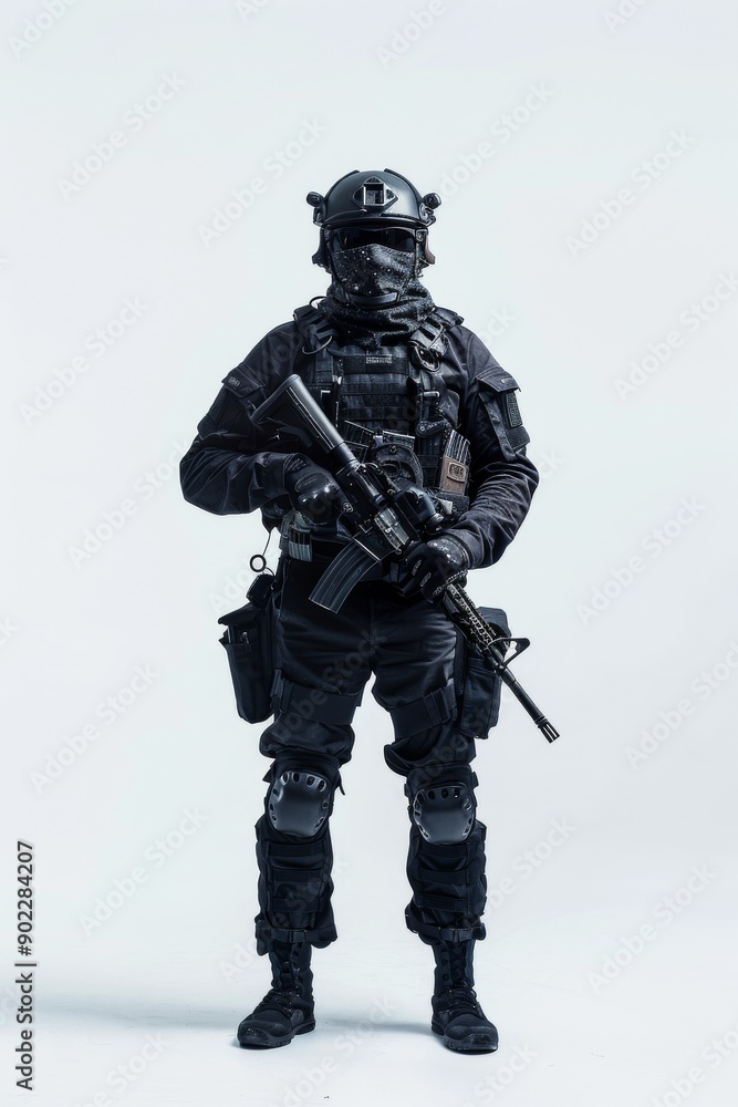 special forces soldier police, swat police witih mask and rifle standing in confidence pose special forces soldier police, swat police witih mask and rifle standing in confidence pose