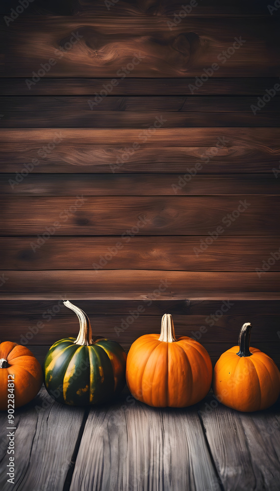 A variety of pumpkins in different shapes and colors, including orange, green, and gray, arranged on a wooden surface with autumn leaves scattered around. A variety of pumpkins in different shapes and colors, including orange, green, and gray, arranged on a wooden surface with autumn leaves scattered around.