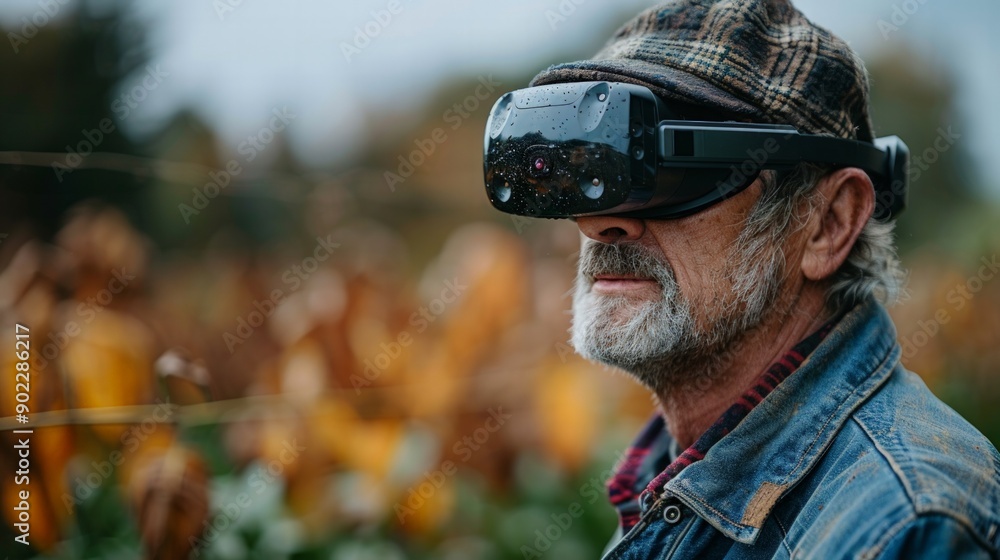 Farmers Using VR Training: Illustrate farmers using virtual reality headsets for training on new farming techniques and machinery, highlighting the use of VR in agricultural education. Farmers Using VR Training: Illustrate farmers using virtual reality headsets for training on new farming techniques and machinery, highlighting the use of VR in agricultural education.