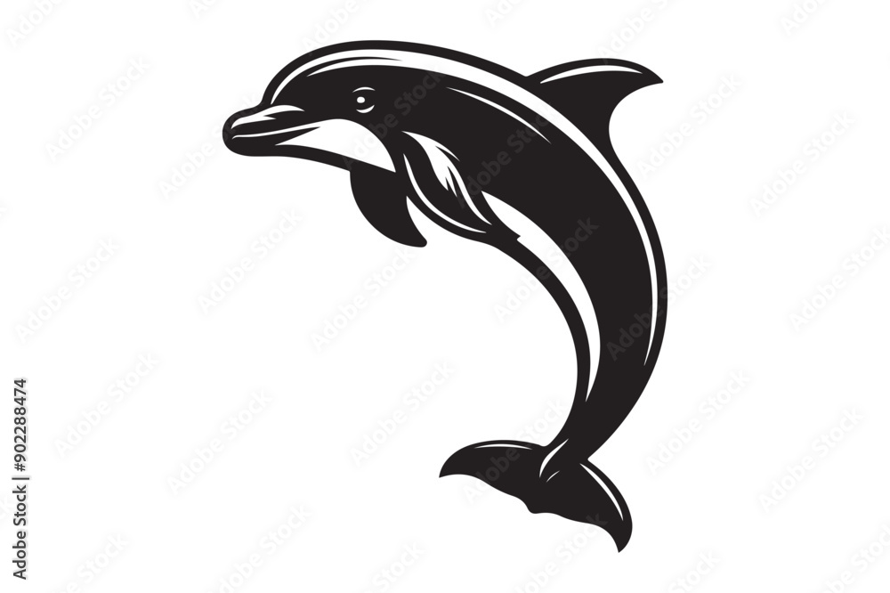 A silhouette black and white dolphin on white background - Generative AI A silhouette black and white dolphin on white background - Generative AI