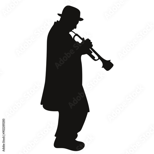 Black Silhouette of Jazz Musician. Flat Vector Graphic Illustration