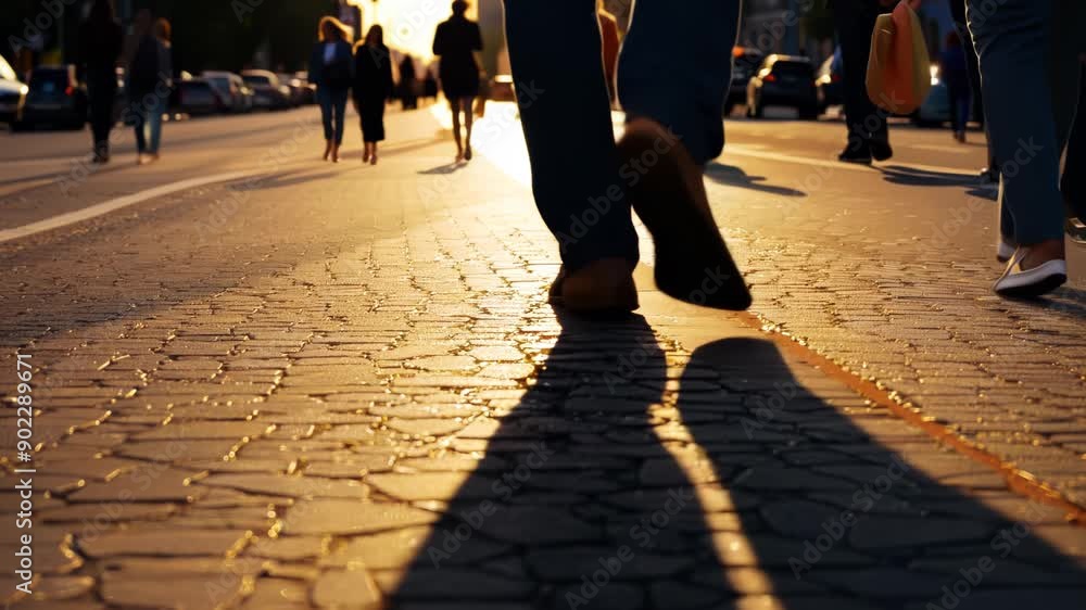 Silhouettes of people walking on the street during sunset Silhouettes of people walking on the street during sunset