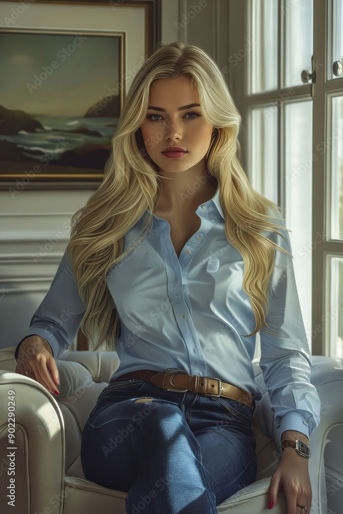 A woman sitting on a couch in front of a window A woman sitting on a couch in front of a window