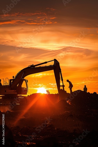 Excavator Silhouette at Sunset photo