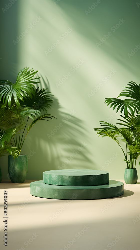 Obraz premium green tone e-commerce product display 3d stage background image