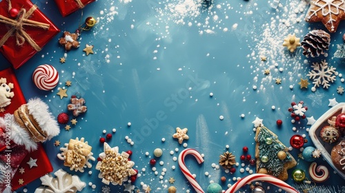 Wallpaper Mural Santa Claus s treats and New Year s decor on blue background with space for text Torontodigital.ca