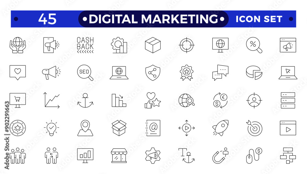 Digital marketing icons set. Content, search, marketing, ecommerce, seo, electronic devices, internet, analysis, social outline icon set. Digital marketing icons set. Content, search, marketing, ecommerce, seo, electronic devices, internet, analysis, social outline icon set.