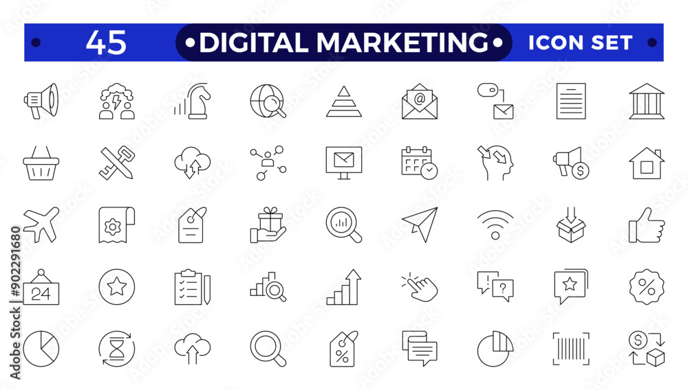 Digital marketing icons set. Content, search, marketing, ecommerce, seo, electronic devices, internet, analysis, social outline icon set. Digital marketing icons set. Content, search, marketing, ecommerce, seo, electronic devices, internet, analysis, social outline icon set.