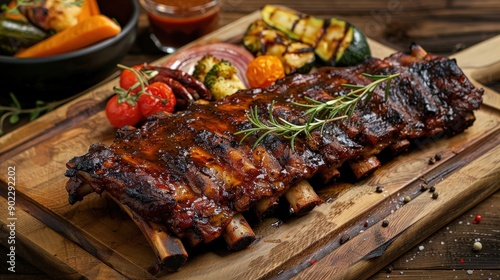 Wallpaper Mural Savory Grilled Lamb Ribs Served with Roasted Vegetables on a Rustic Wooden Board Torontodigital.ca