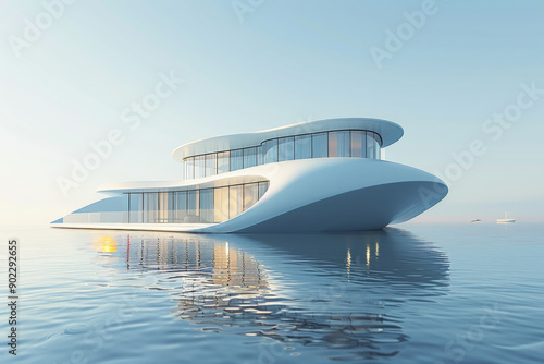Modern buildings by the lake. Empty architectural background.