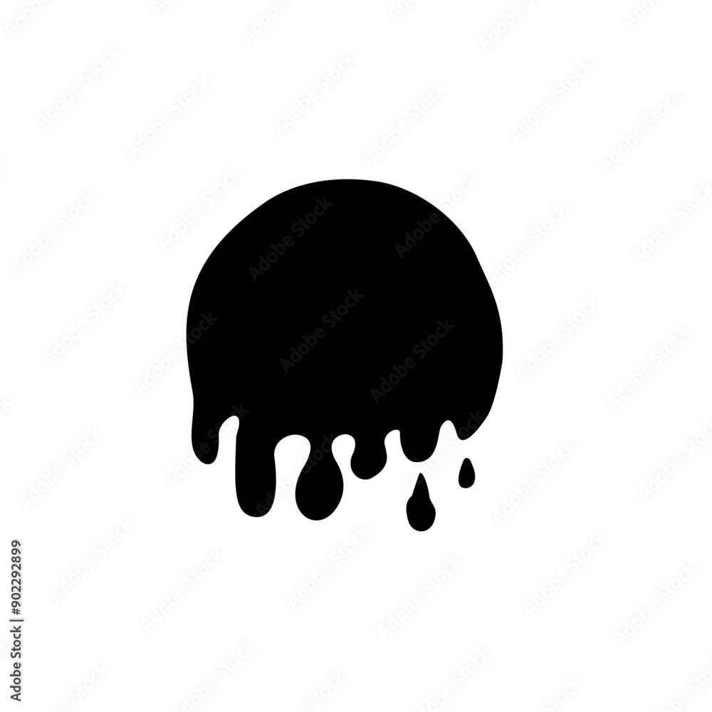Melt drip circle silhouette paint round splash with drops, liquid shape, stain isolated on white background. Melt drip circle silhouette paint round splash with drops, liquid shape, stain isolated on white background.