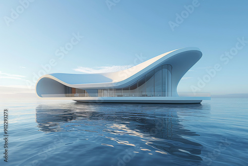 Modern buildings by the lake. Empty architectural background.