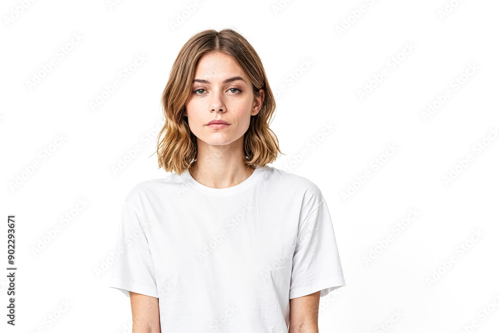 Young woman in white t-shirt looking at camera