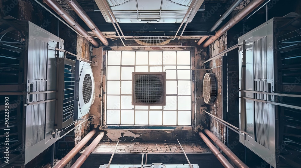 air conditioner on the ceiling, view from below air conditioner on the ceiling, view from below