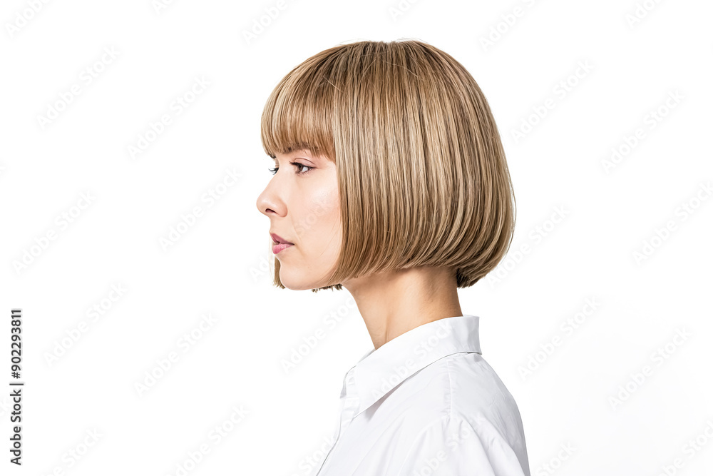 Woman with short blonde hair looking to the side Woman with short blonde hair looking to the side