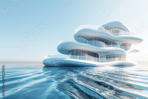 Modern buildings by the lake. Empty architectural background.