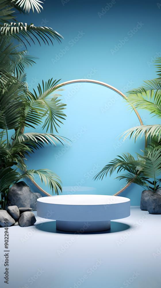 Obraz premium blue tone e-commerce product display 3d stage background image