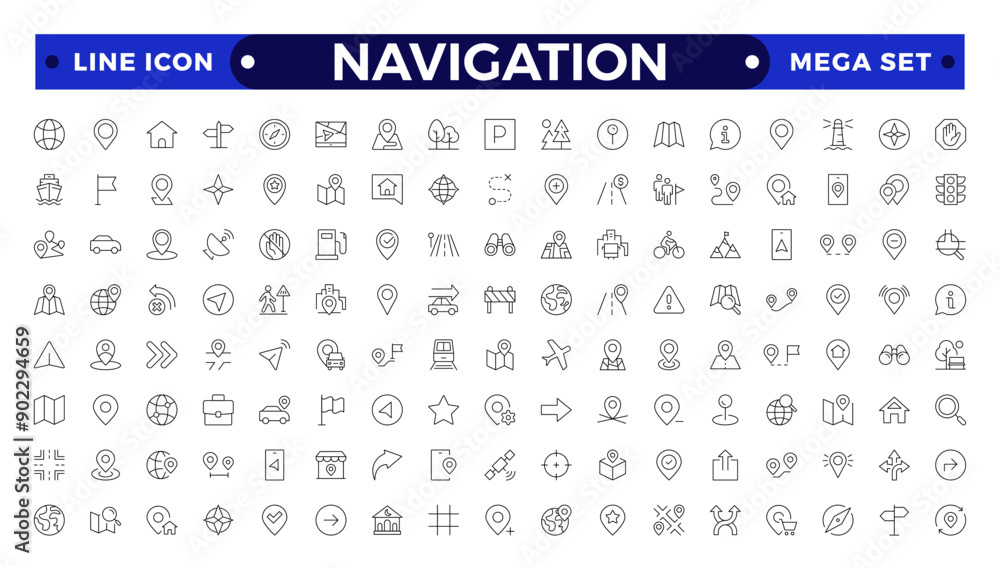 Location icon set. Containing map, map pin, gps, destination, directions, distance, place, navigation and address icons. Navigation icons collection.