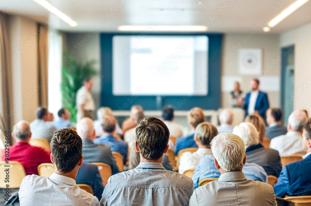 Obraz premium Audience listening to presentation in conference room