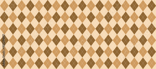 Seamless beige argyle pattern. Light brown rhombus repeated texture background. Autumn diamond forms for textile design, fabric print, wrapping paper, clothes pattern design. Vector wallpaper