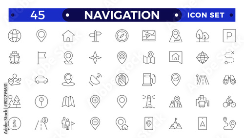 Location icon set. Containing map, map pin, gps, destination, directions, distance, place, navigation and address icons. Navigation icons collection.