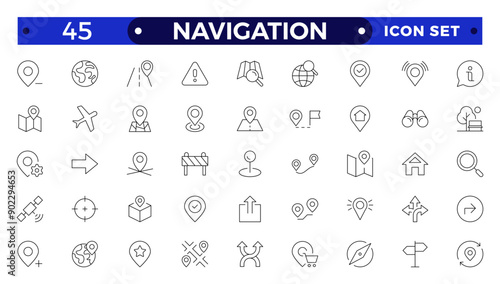 Location icon set. Containing map, map pin, gps, destination, directions, distance, place, navigation and address icons. Navigation icons collection.