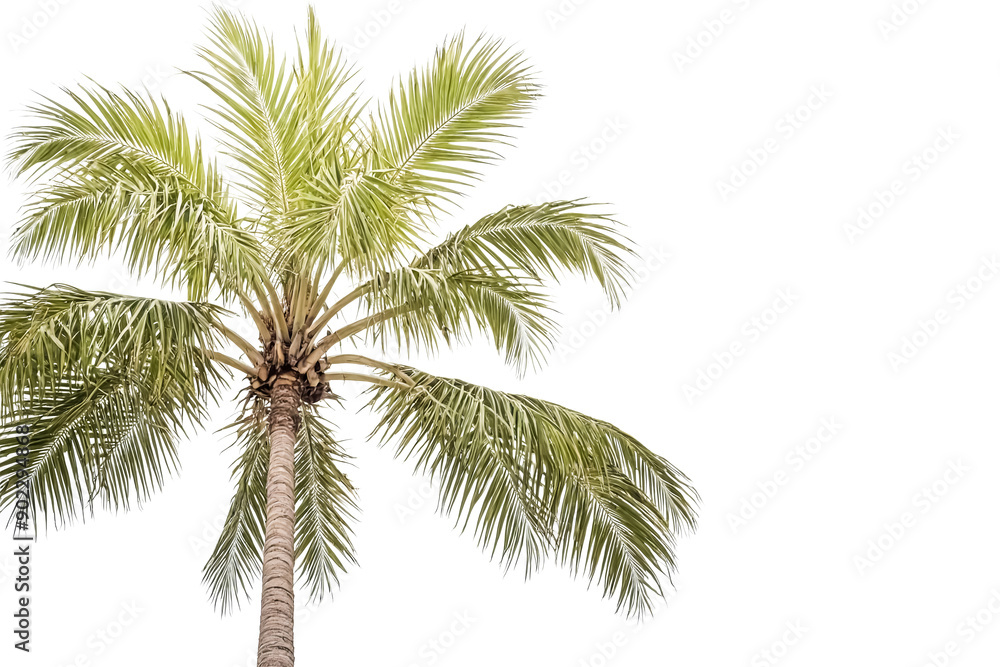 Fototapeta premium Palm tree with green leaves against white background