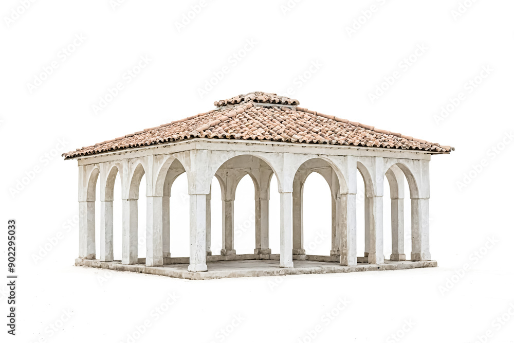 Obraz premium White Gazebo with Archways and Tile Roof