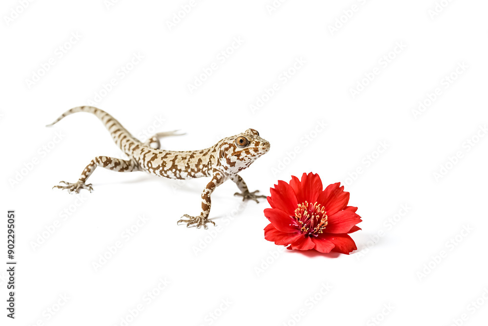 Naklejka premium Gecko and Red Flower