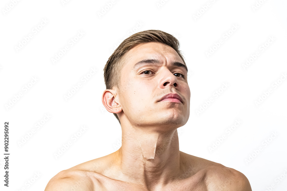 Obraz premium Young Man Looking Up With Serious Expression