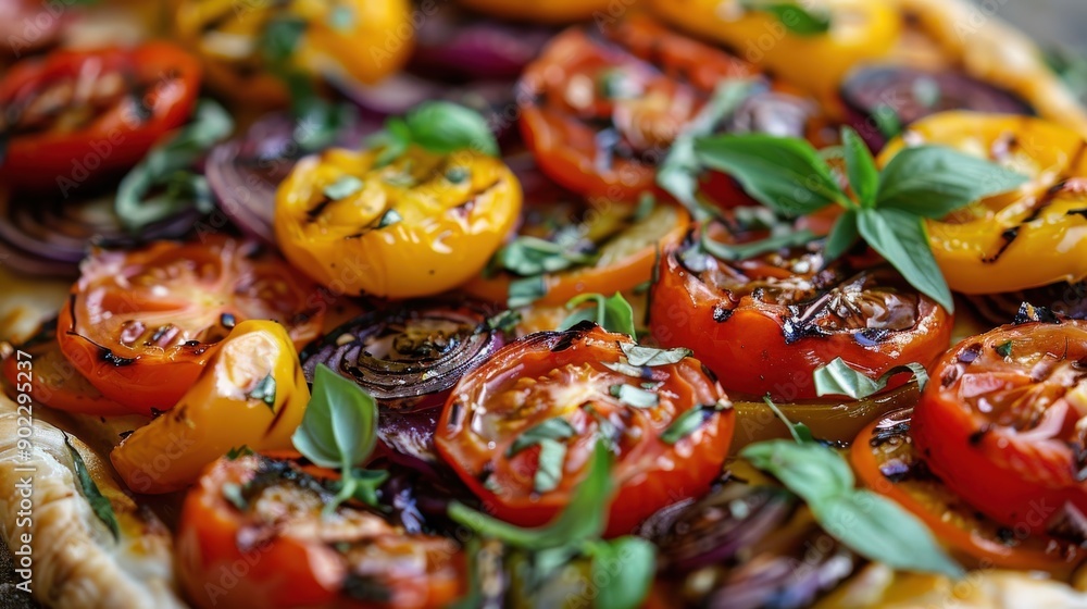 Fototapeta premium Savory Puff Pastry Pizza with Grilled Vegetables