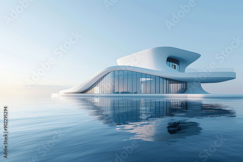 Modern buildings by the lake. Empty architectural background.