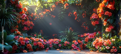 a group of flowers with sunlight shining through. photo