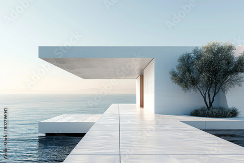 Modern buildings by the lake. Empty architectural background.