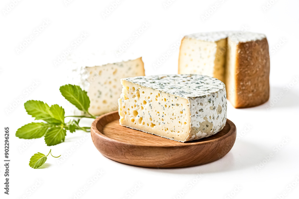 Creamy Blue Cheese Wedge on Wooden Plate