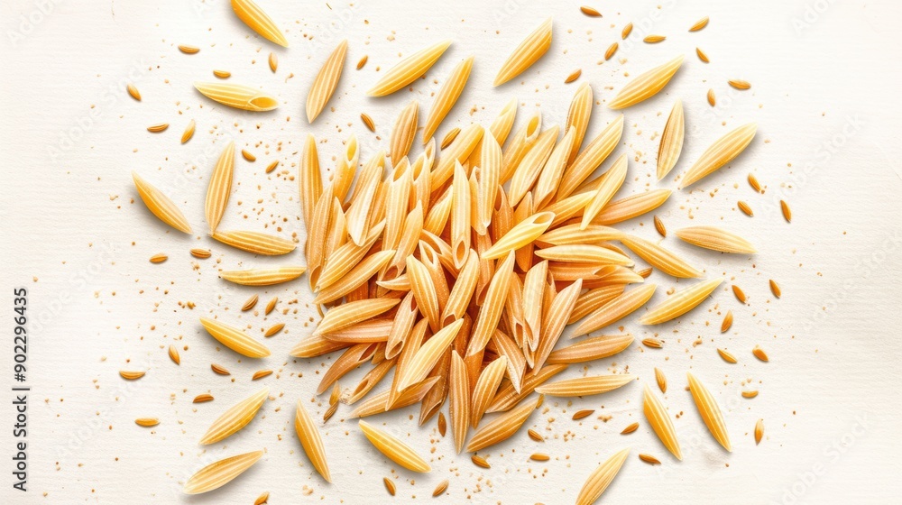 Obraz premium Orzo pasta in a delicate watercolor depiction, great for use in Italian restaurant menus, cooking classes, or food blogs