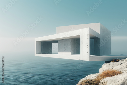Modern buildings by the lake. Empty architectural background.