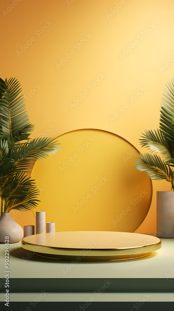 Fototapeta premium yellow tone e-commerce product display 3d stage background image