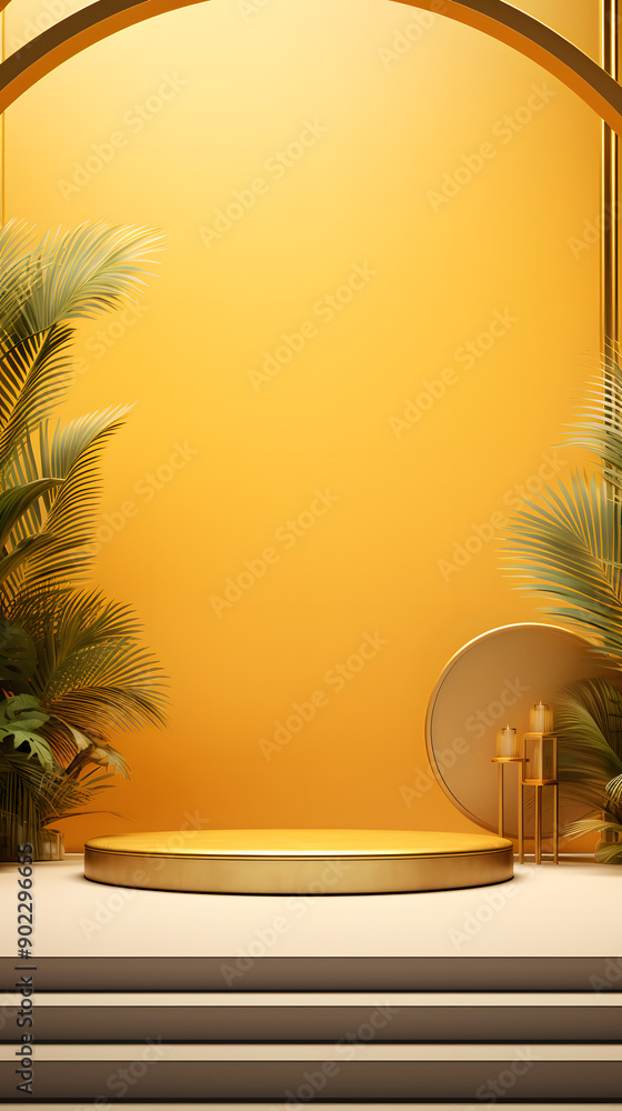Obraz premium yellow tone e-commerce product display 3d stage background image
