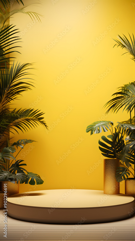 Obraz premium yellow tone e-commerce product display 3d stage background image