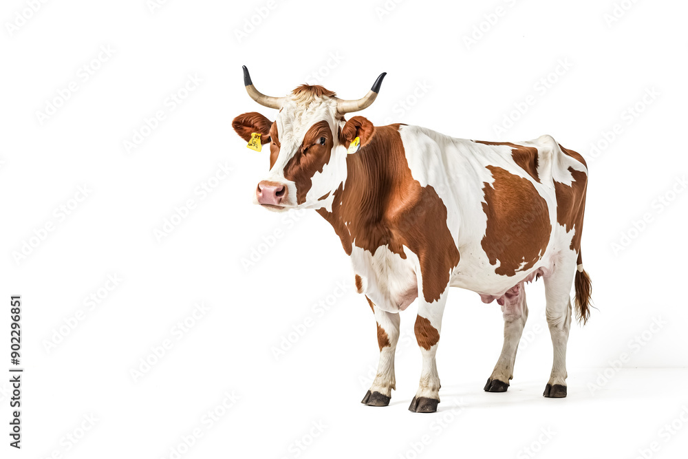 Brown and White Cow Standing on White Background Brown and White Cow Standing on White Background