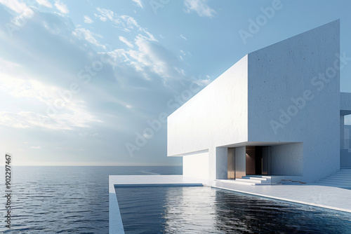 Modern buildings by the lake. Empty architectural background.