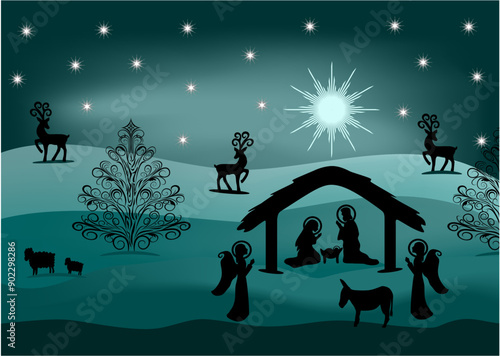 blue christmas nativity.eps
