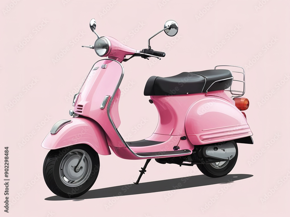 Pink scooter vector illustration, beautiful design, white background.