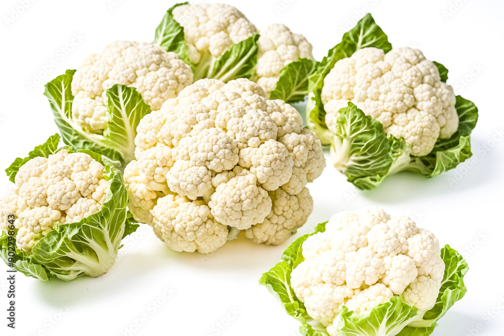 Fresh Cauliflower Heads Isolated on White Background Fresh Cauliflower Heads Isolated on White Background